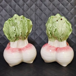 Salero y pimentero de rábano de cerámica vintage 3,5" decoración de cocina - Imagen 1 de 7