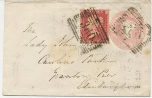 GB „360“ Scottish Numeral (LAUDER) superb QV 1d pink postal stationery env + 1d - Picture 1 of 1