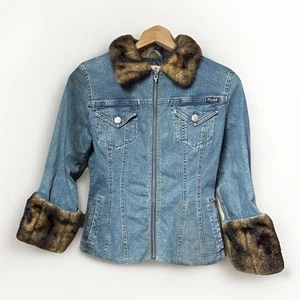 Mudd Y2K VTG Denim Jacket Faux Fur Trim 90's Vibe Streetwear Retro Festival S - Picture 1 of 12