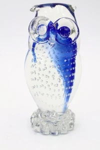 Arte en vidrio soplado vintage búho azul cobalto y Murano transparente? - Imagen 1 de 9