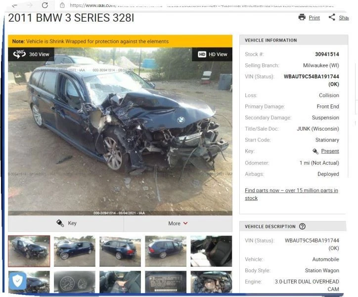 Driver Left Rear Window Regulator Station Wgn Fits 07-12 BMW 328i 4013767 Foto 1 de 4