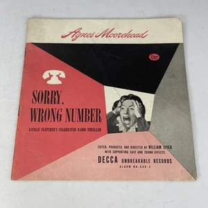 VTG RADIO THRILLER Booklet Decca 2x12” Agnes Moorehead -Sorry Wrong Number DAU-2 - Picture 1 of 6