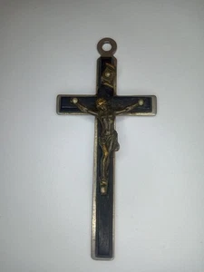 Vintage Catholic Cross CRUCIFIX Pendant Rosary Ebony Wood ~3" - Picture 1 of 12
