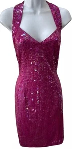 Vintage 80s Niteline Sequin Dress Pink 8 Sleeveless Sweetheart Neckline Stretch - Picture 1 of 16