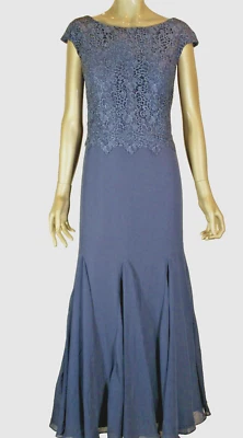 JJ'S HOUSE~NWT!!~PERIWINKLE LACE BODICE CHIFFON BOTTOM GODET SKIRT GOWN SZ:12/14 - Image 1 of 4