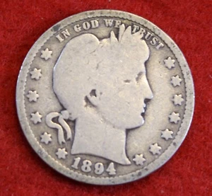 1894 Barber Quarter 90% Silver Coin BQ525 - Picture 1 of 2