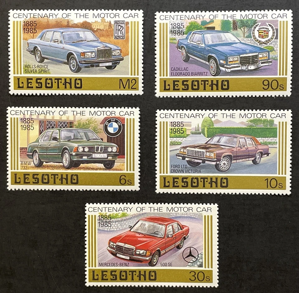 LESOTHO AUTOMOBILE CENTENARY STAMPS SET '85 MNH LUXURY CARS MERCEDES ROLLS ROYCE - Image 1 of 1