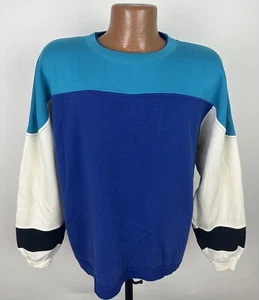 Sudadera Vintage Años 90 Colorblock L Azul Cobalto Turquesa Entrenamiento Gimnasio Papá DEFECTOS - Imagen 1 de 14