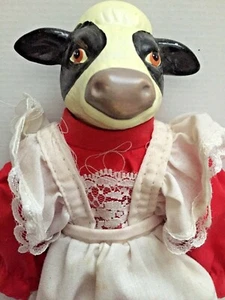Muñeca Vaca Relleno Ojales Dobladillo Delantal Con Cordones Parte Inferior Enagua Cabeza Cerámica 9"T - Imagen 1 de 8