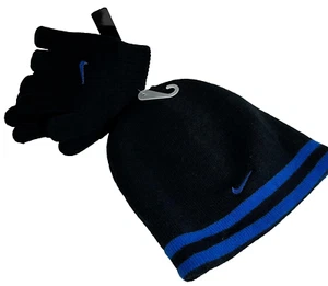 Nike Hat Beanie Gloves Set Knit Logo 2Pcs Authentic Boys Winter - Picture 1 of 5