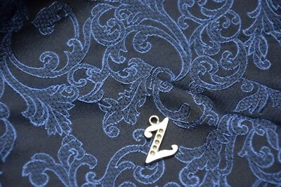 Dries van Noten.Superbe jacquard façonné motif dentelle guipure bleu et noir - Photo 1/4