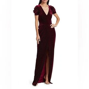 ML Monique Lhuillier Puffärmel Nieten Kleid Bordeaux Gold Größe 10 495 $ - Bild 1 von 6
