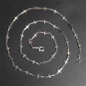 Cross Link Necklace Chain Silver Stainless Steel 17" Religious Jewelry Christian - Picture 1 of 2