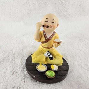 Chinese Monk Sitting Eating Rice Figurine 4" - Picture 1 of 8
