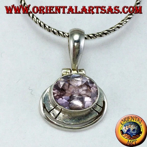 Ciondolo in argento 925 ‰  con Ametista naturale ovale montata in orizzontale - Immagine 1 di 1