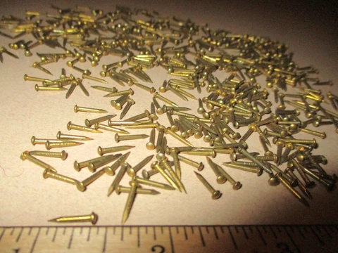 100--VINTAGE 3/8" X #18, SOLID BRASS BRAD NAILS, ROUND DOME HEAD ESCUTCHEON PINS Cover