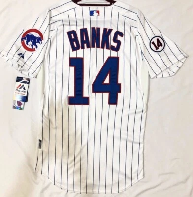 MAJESTIC Auténtico 40 MEDIANO Chicago Cubs RAYAS ERNIE BANKS Genial Base Jersey Foto 1 de 4