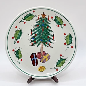 Vintage Christmas Tree Plate Hand Painted Holly Rustic Country Made in Italy - Picture 1 of 10