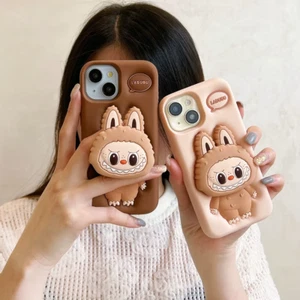 3D Soft Silicone Labubu Phone Case for iPhone 16 15 14 13 11 Pro XR With Holder - Picture 1 of 21
