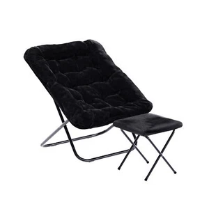 Archer 28" Oversized Portable Faux Fur Folding Saucer Chair with Folding Otto... - Picture 1 of 49