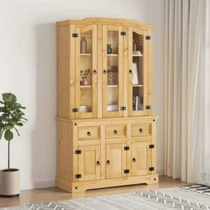 Highboard  Brown 112x43x196  Solid Wood Mexican Pine K6Q2 - Picture 1 of 10