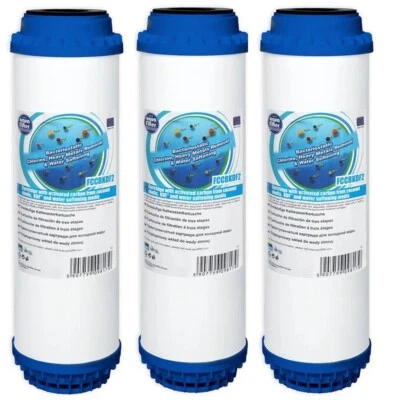 3 x Aquafilter 10" Water Filter Cartridge Coconut Shell With KDF FCCBKDF2  - Image 1 of 2