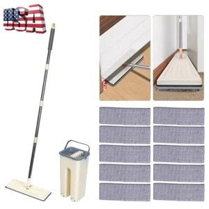 Mop with Bucket and Squeeze,Hand Free Flat Floor Mop and Bucket Microfiber Mops - Picture 1 of 10