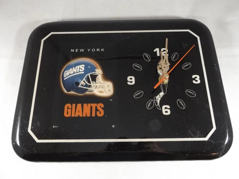 VTG New York Football Giants Wall Clock 11" x 8" Black Lacquer Wood With Box Cover