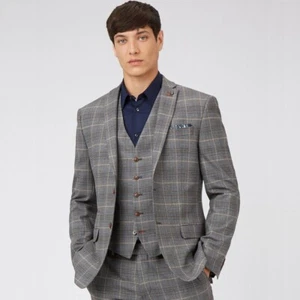 Antique Rogue Grey with Tan Overcheck Jacket 42Short - Smart /Wedding/Ascot BNWL - Picture 1 of 5