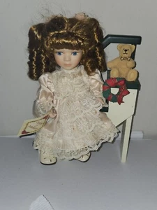 Collector's Choice Porcelain Christmas Girl Doll Bear & Stairs - Picture 1 of 1