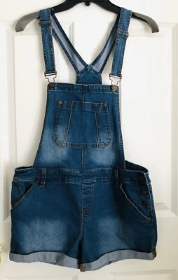 Pantalones Cortos con tirantes Love Fire Overall Pequeños Azul Denim Botón Lateral Bolsillo Extra Foto 1 de 4