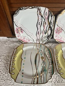 Set/6 Anthropologie Square Salad Plate W/ Scalloped Edge Gold Trim GORGEOUS - Picture 1 of 13