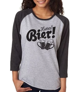 HURRA BIER beer Oktoberfest German party drinking Women's 3/4 Sleeve T-Shirt - Picture 1 of 1