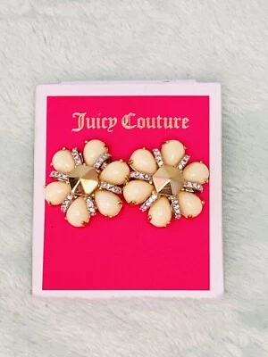 Juicy Couture - Daisy Stud Earrings - White & Gold-Tone W/Rhinestones - Image 1 of 4