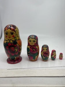Nesting Dolls Matryoshka 7" -1.5” 5 in 1 Stacking Russian Doll Handpainted Gold - Picture 1 of 8