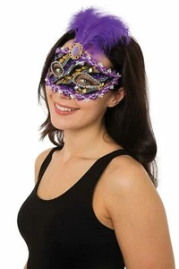 Adults Black & Gold Braided Eye Mask Masquerade Ball Fancy Dress - Picture 1 of 1