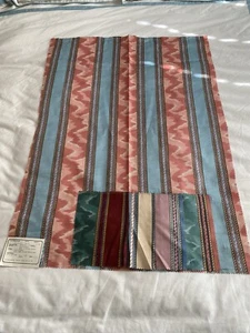 Vintage Duralee Fabric Samples 25” X 34” Chintz Stripe Pink Blue - Picture 1 of 5