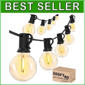 Connectable 300FT Patio Lights - 156 Shatterproof LED Bulbs in Warm White Glow - Picture 1 of 11