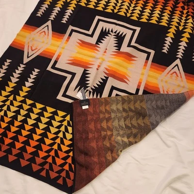 Pendleton Harding Knit Wool Throw Blanket 50 x 60 Navy Red Orange Yellow NWT - Image 1 of 4