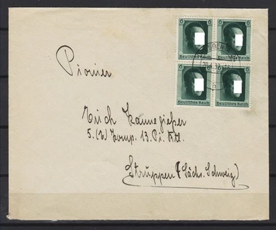 GERMANY NAZI  REICH HITLER BLOCK OFF FOUR FINE USED ON ENVELOPE fom Mi.# Block 7 - Image 1 of 2