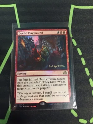 MTG Magic The Gathering Devil’s Playground Foil Prerelease Promo Red Sorcery - Image 1 of 2