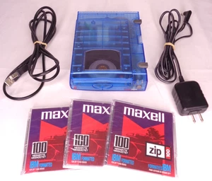 Iomega USB Zip Drive Z100USB Tested Works with Cords & 3 Maxell Zip 100 Disks - Photo 1/11