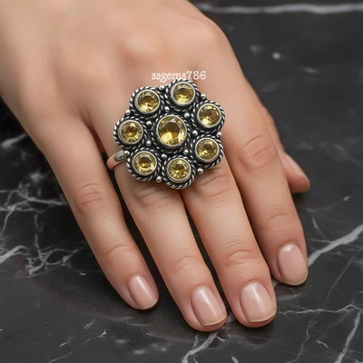 925 Sterling Silver Citrine Gemstone Beautiful Handmade Woman Gift Ring - Image 1 of 4