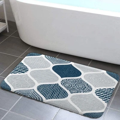 Alfombra de baño azul y gris cachemir para baño, azul marino claro gris bohemio ch... Foto 1 de 4