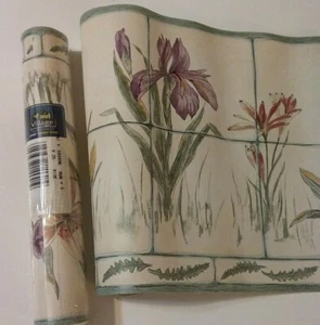 Floral Wallpaper Border Pastel 25 Feet Iris Lily Asters 9.25" Wide Drawer Liner - Picture 1 of 9