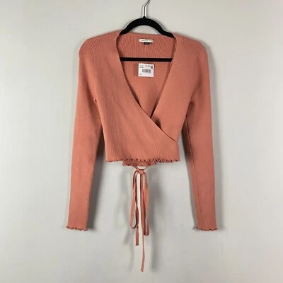 Cárdigan Acanalado Recortado American Eagle Top Talla M Rosa Malva Foto 1 de 4