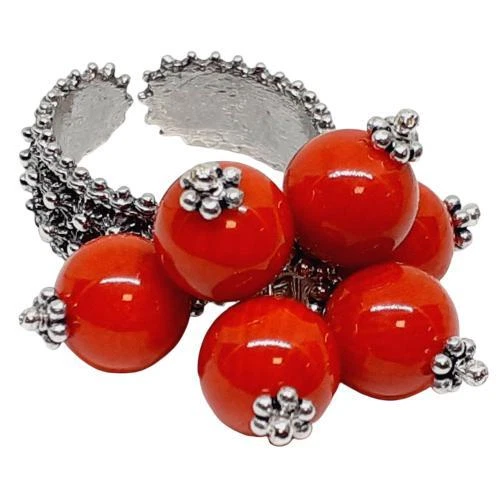 Coralli di Sardegna Anello Corallo Rosso Pallini 8mm Filigrana Argento Brunito  - Immagine 1 di 1