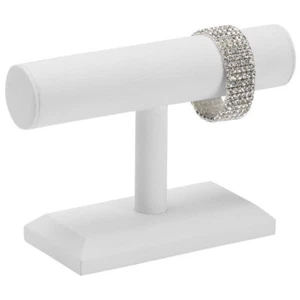"Lote de 4 pantallas de pulsera de barra en T de un solo nivel de cuero sintético blanco 7 1/4"" x 5""" - Imagen 1 de 2