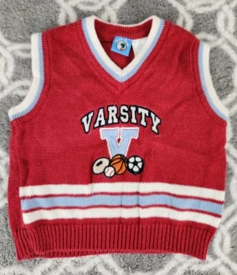 Chaleco Suéter Vintage Cabeza de Pato Niño Talla 18 Meses Rojo Deportes Universitarios Fútbol Foto 1 de 3