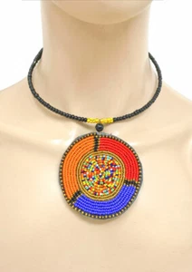 Collar Gargantilla Étnica BOHO Negro Multicolor Semilla Masai Cuentas Círculo - Imagen 1 de 4